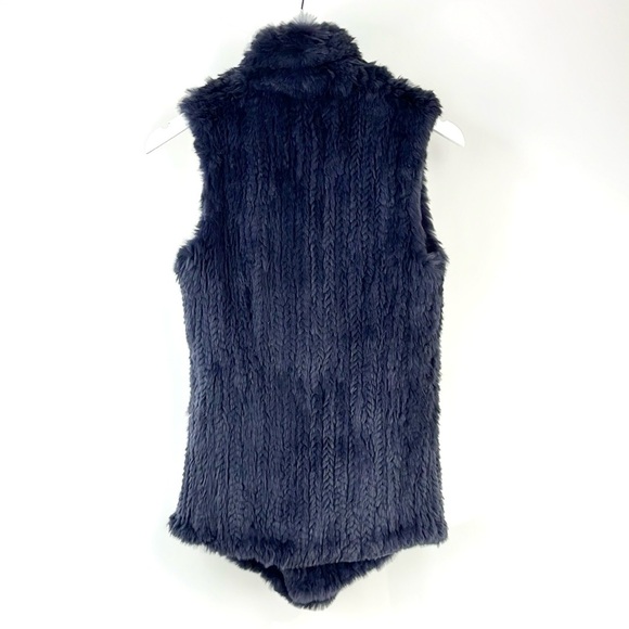June Navy Rabbit Fur Snap-Front Vest - Picture 3 of 5